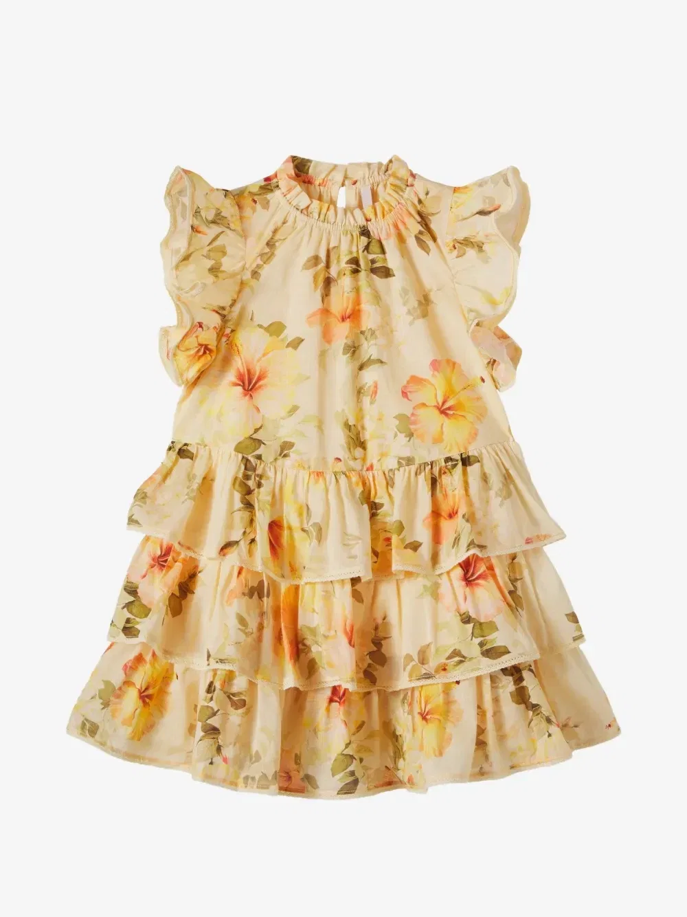 Платье с оборками и цветочным принтом ZIMMERMANN Kids, желтый