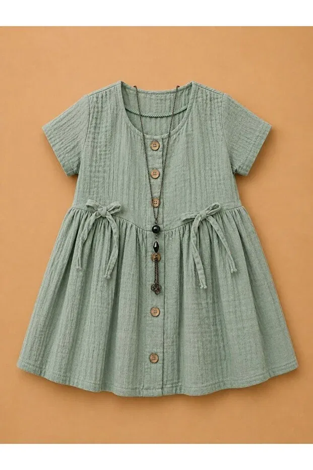 Детское платье для девочек хлопковое Muslin girl's dress L'Olivier, Green — фото 2