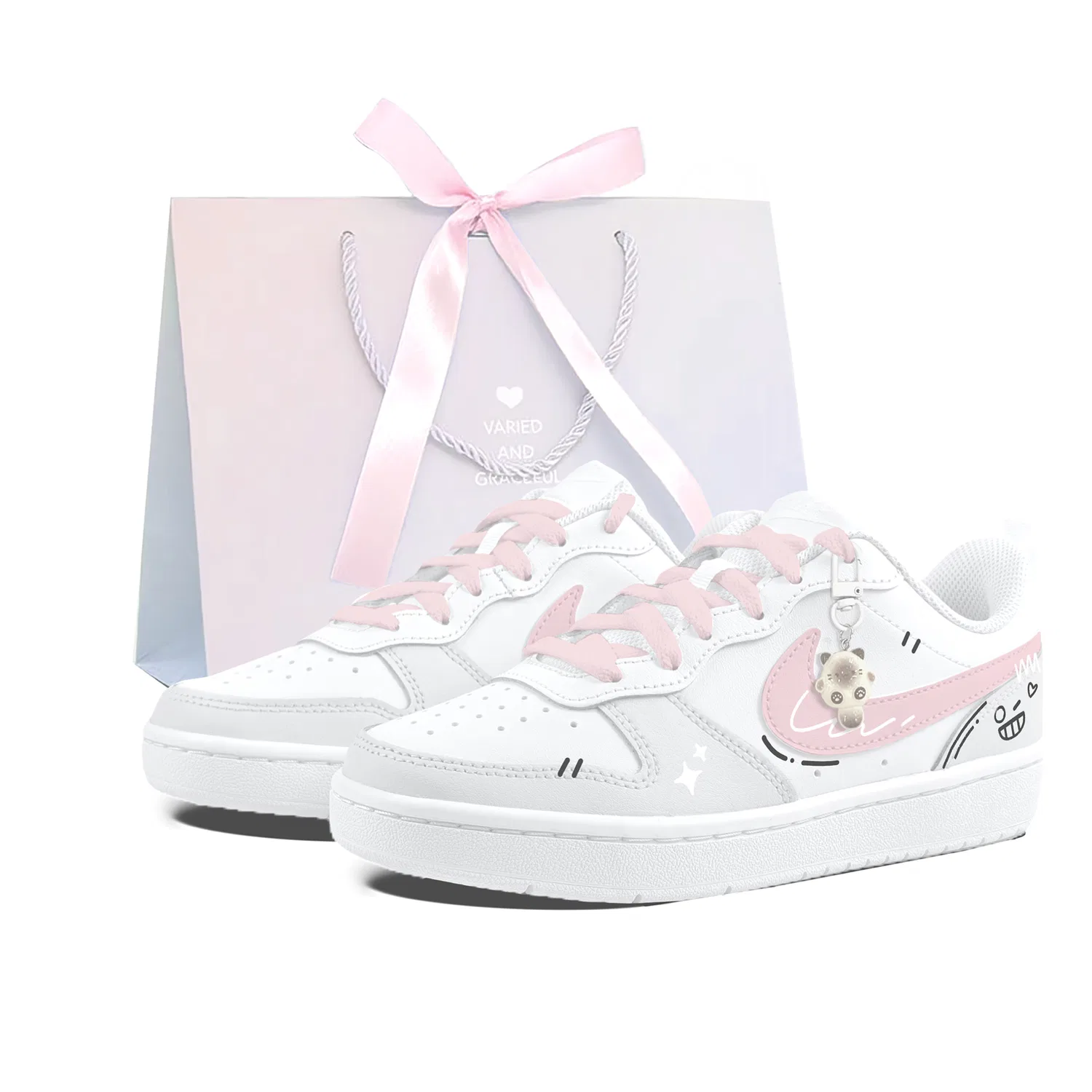 Детские кроссовки для скейтбординга с дизайном котенка Nike Court Borough 2, Pink