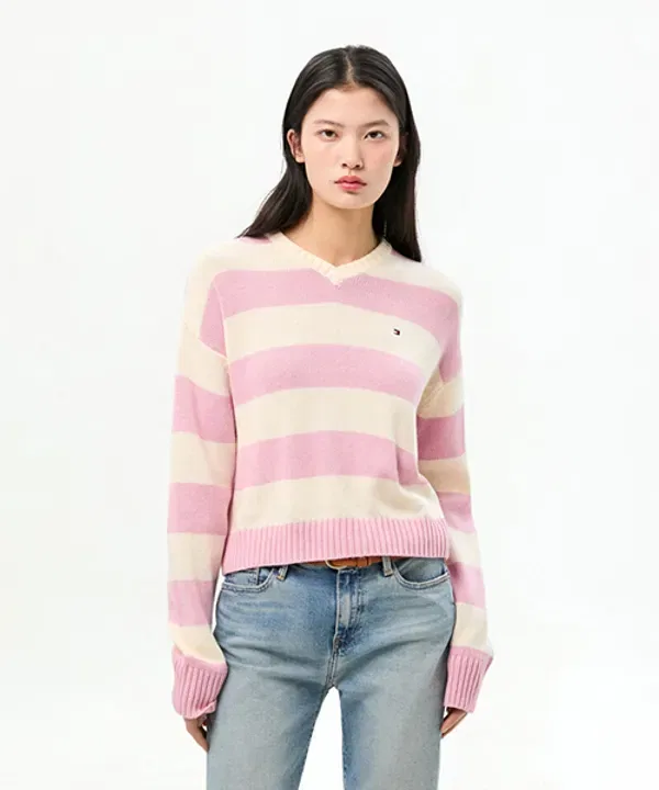 Свитер с полоской V-образным вырезом, Tommy Hilfiger, синий