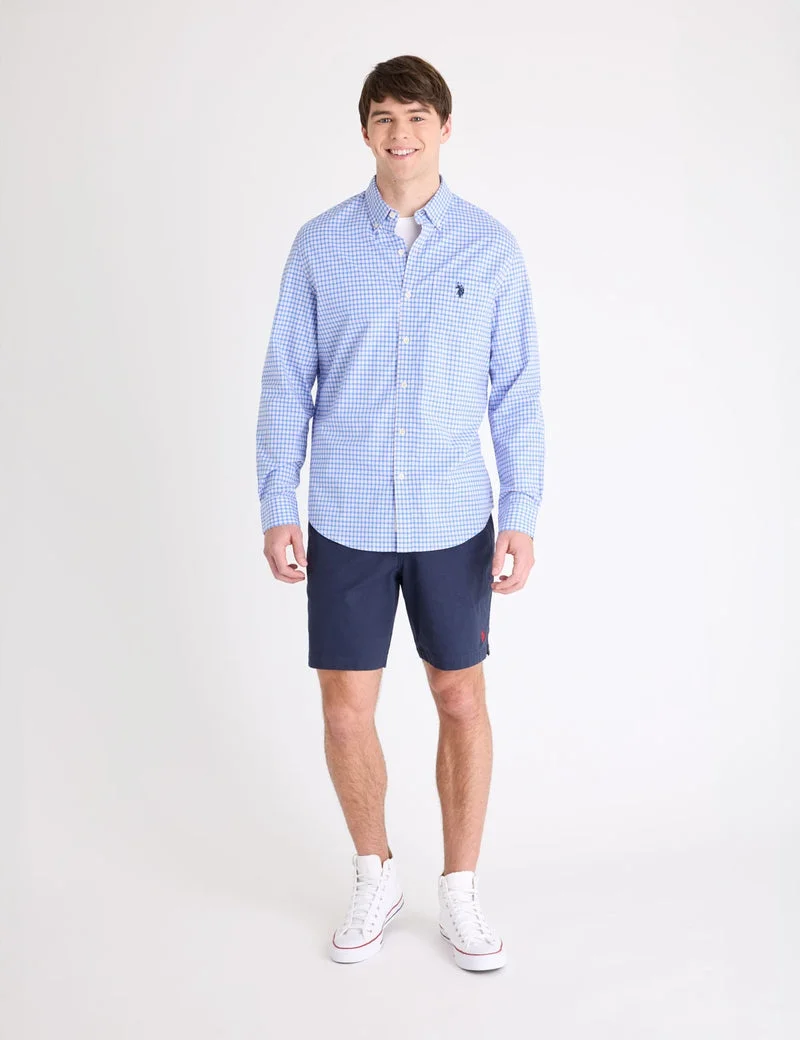 Мужская рубашка U.S. Polo Assn. Long Sleeve Stretch Plaid Madras, розовый/синий — фото 3