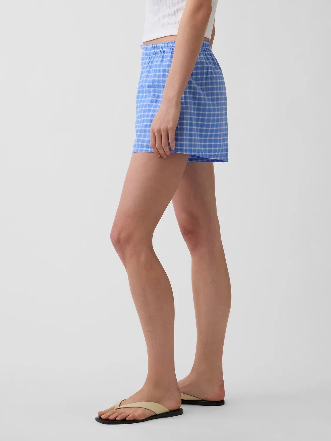 Шорты-боксеры из сейрсакера Gap Blue Check, синий в клетку — фото 3
