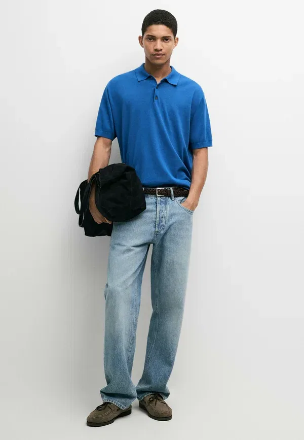 Поло свободного кроя из 100% хлопка Polo shirt Massimo Dutti, синий — фото 2