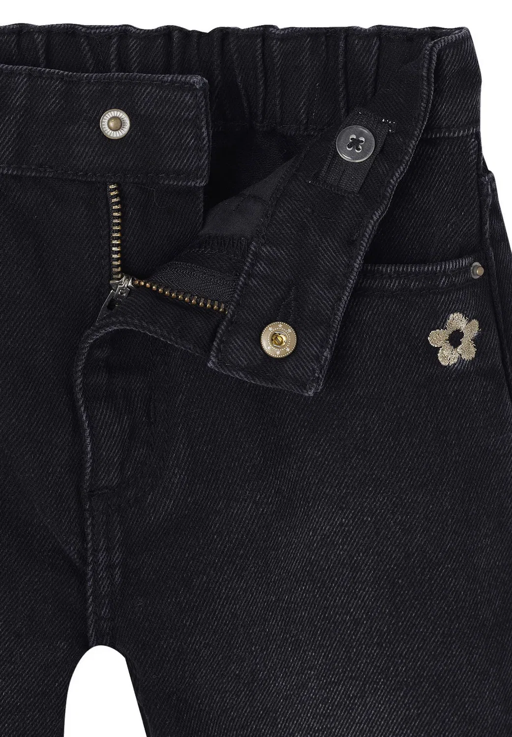 Weite mädchen Jeans mit dehnbund, Bundweite Verstellbar - джинсы свободного кроя Vertbaudet, Schwarz Denim — фото 3