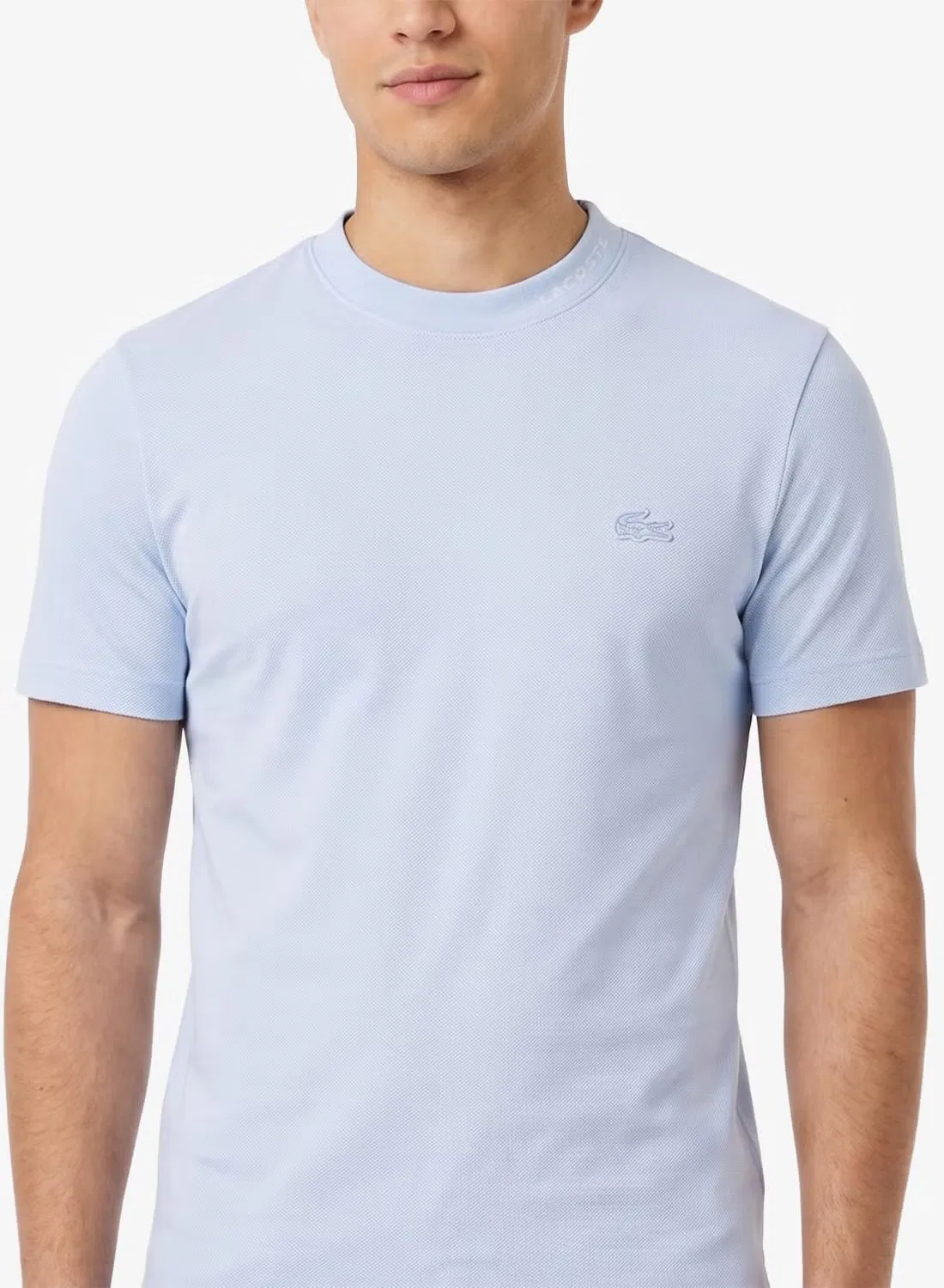 Футболка с жаккардовым воротом Lacoste, синяя — фото 3
