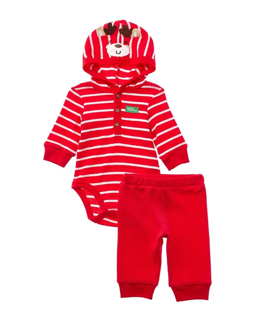 Детский боди-комбинезон с вышитым капюшоном Little Me Reindeer Bodysuit Set, красный