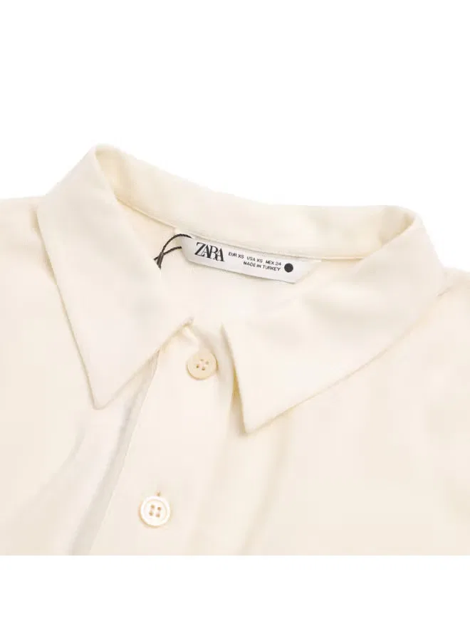 Рубашка с коротким рукавом с лацканами Zara, бежевый — фото 4