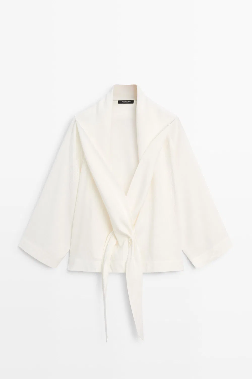 Рубашка Massimo Dutti Flowing Linen-Blend With Tie Detail, белый — фото 2
