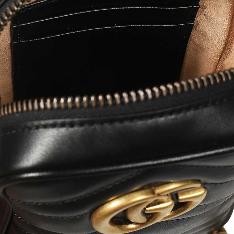 Gucci Кожаный чехол для мобильного телефона, сумка через плечо, женская, черная — фото 4