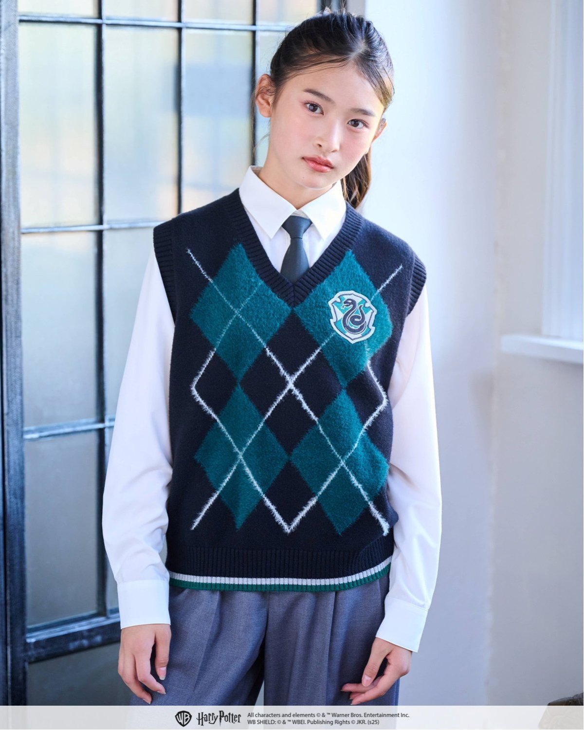 Вязаный жилет с ромбовидным узором Pom Ponette Junior, green