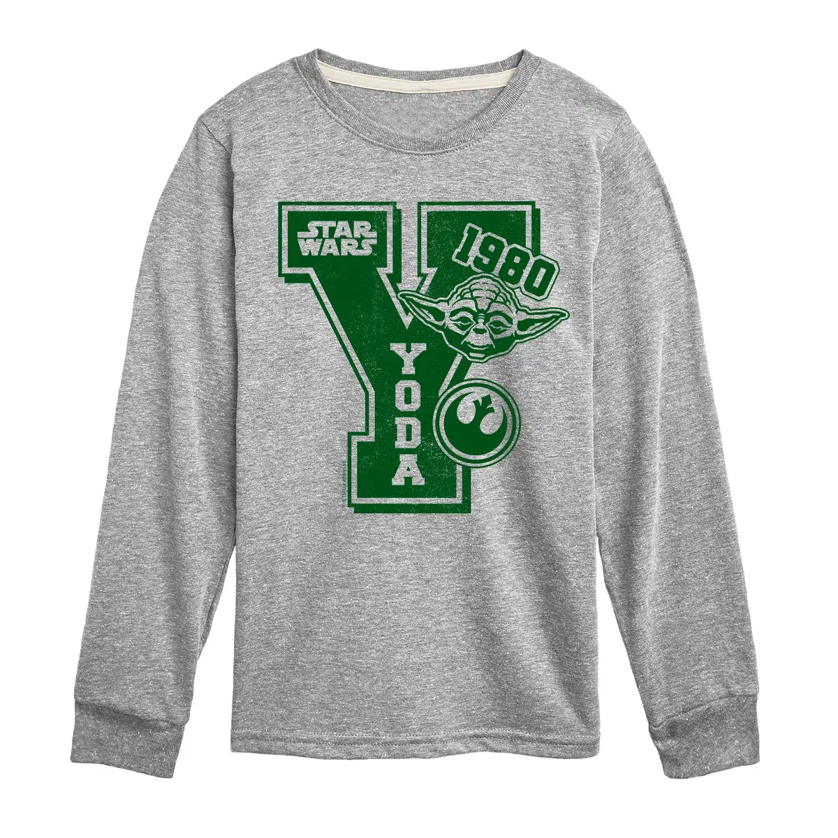 Детское лонгслив с принтом Yoda Letterman Star Wars, Athletic Heather