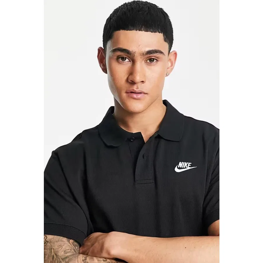 Поло Nike Sportswear Club Regular Fit с длинным рукавом, Черный — фото 2
