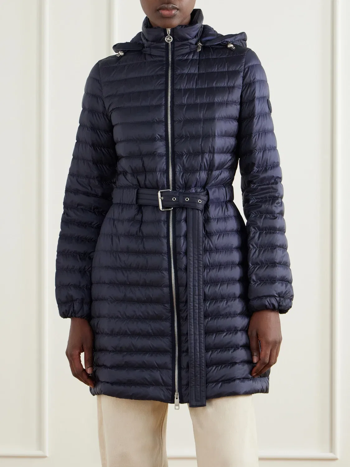 Стеганое пальто с капюшоном и поясом Burberry, синий — фото 3