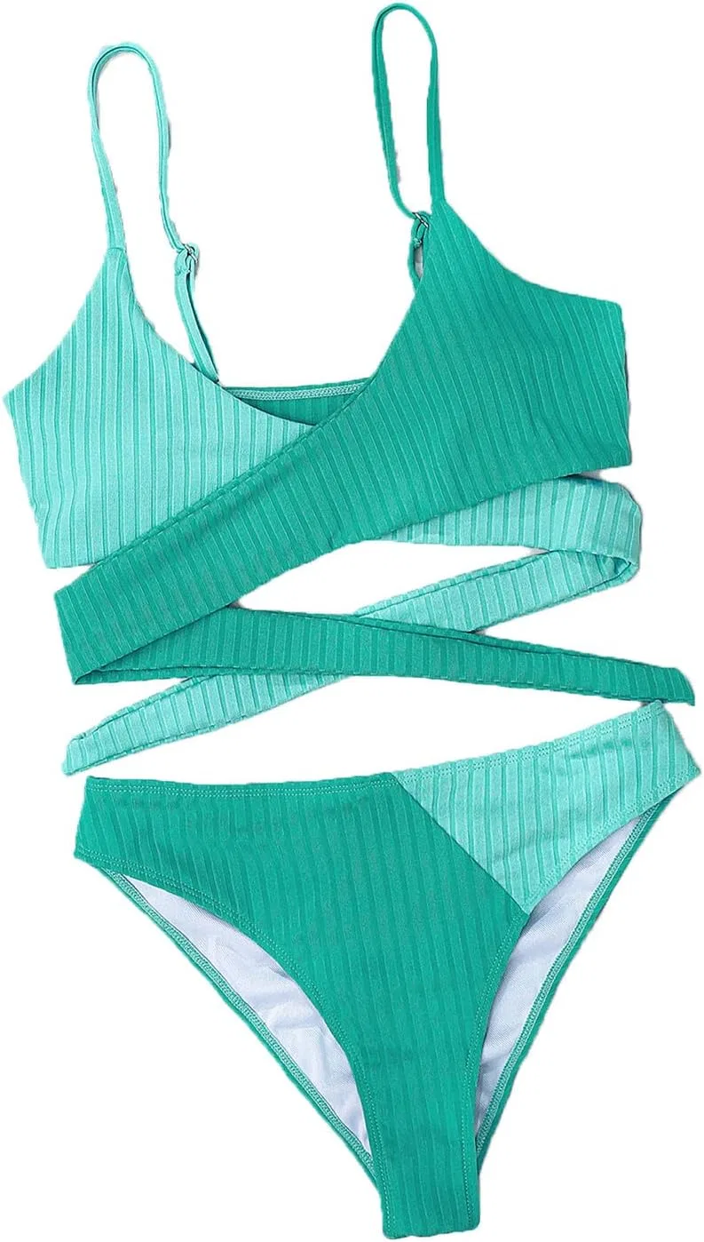 Женский раздельный купальник с вырезами Cross Wrap Bandage, Green