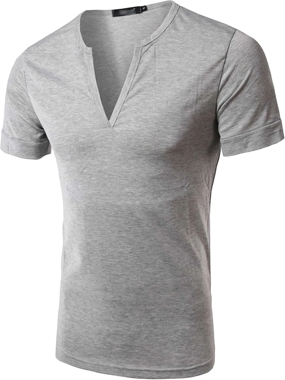 Мужская футболка с V-образным вырезом Henley из хлопка, Light Grey