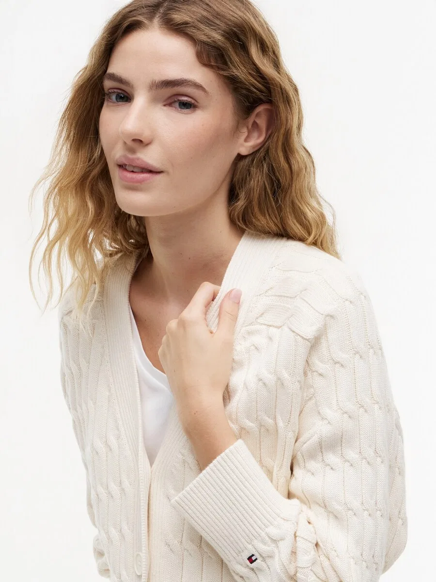 Вязаный кардиган TOMMY HILFIGER 'Cable Oversized' цвета слоновой кости — фото 2