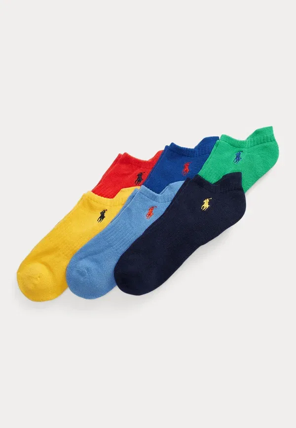 Носки низкие из полиэстера 6 пар Cotton blend low cut sock, Polo Ralph Lauren, Navy, Tomato, Green, Yellow, темно-синий/зеленый/желтый