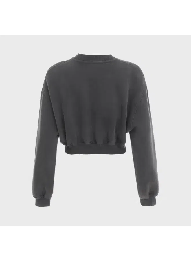 Худи с искусственной подкладкой из флиса укороченное Zara, темно-серый — фото 3