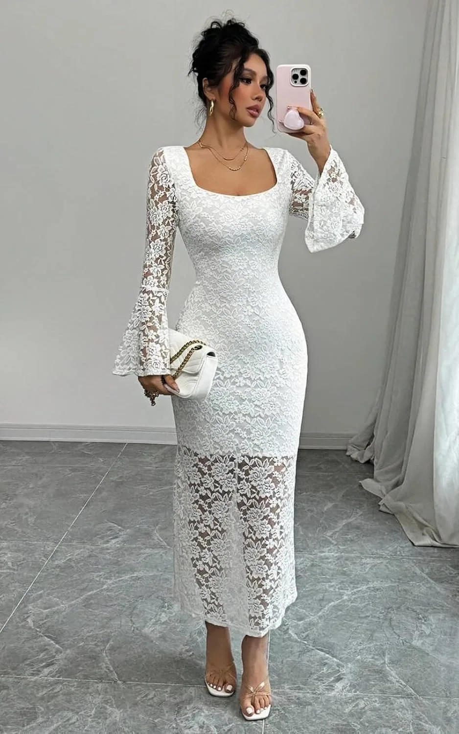 Женское элегантное платье с квадратным вырезом CD50, White — фото 2