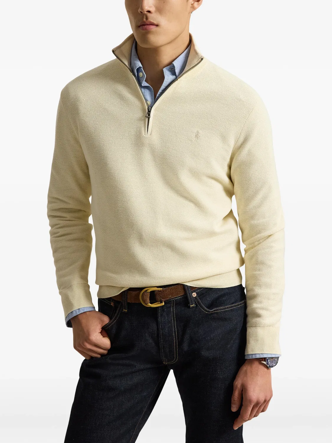Свитер с воротником на молнии Polo Ralph Lauren, нейтральные цвета — фото 3