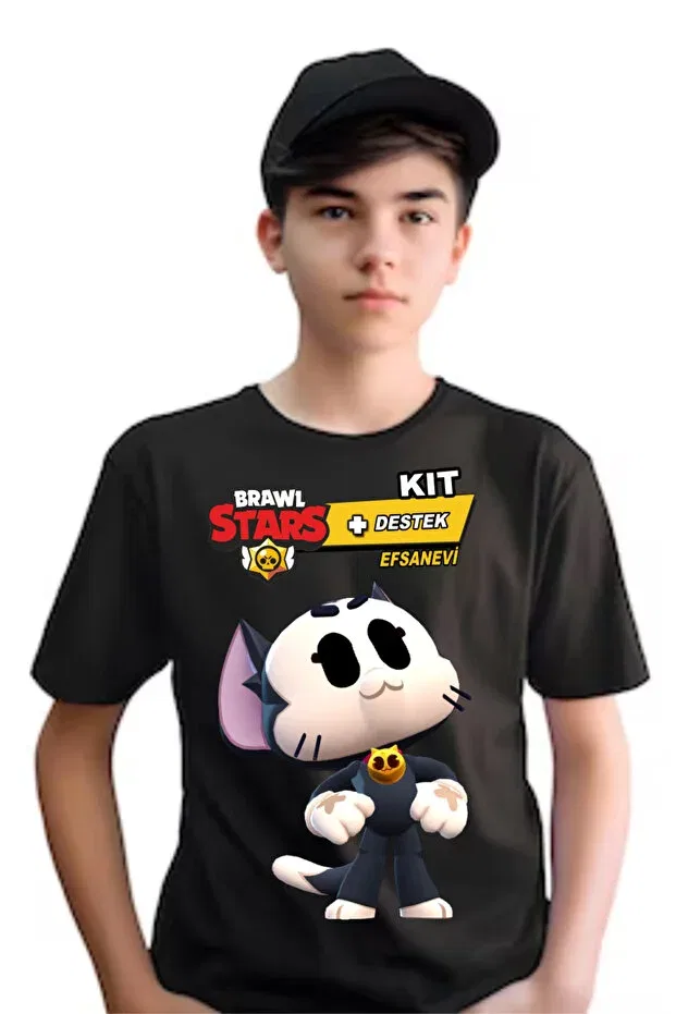 Детская футболка с принтом Brawl Stars Kit Home, Black