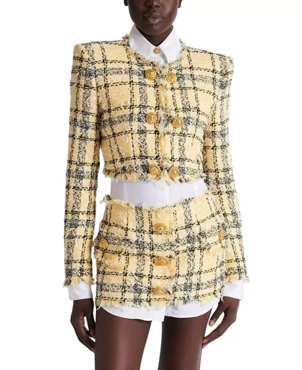 Женская куртка из твида с пайетками Balmain, желтый