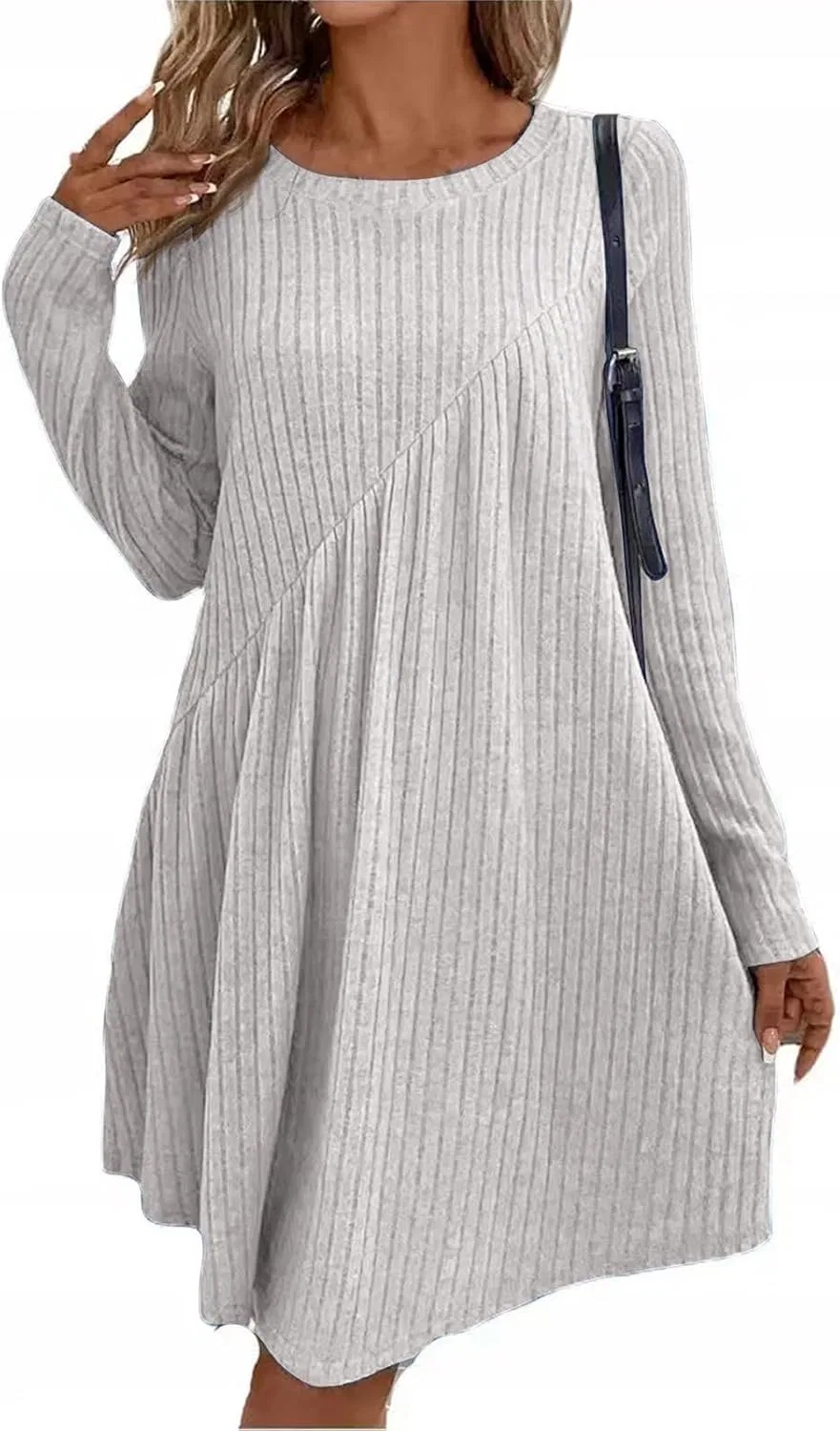 Женское платье-свитер с круглым вырезом Long Sleeve, D003-light Gray