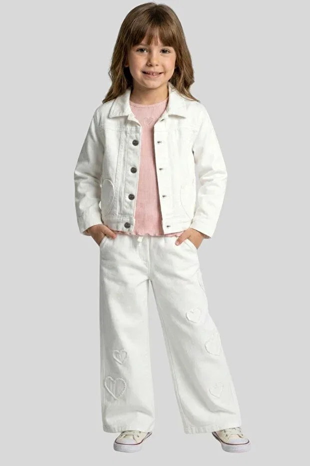 Детская джинсовая куртка для девочек с сердечными карманами Ww Waka Waka Kids Store, White — фото 3