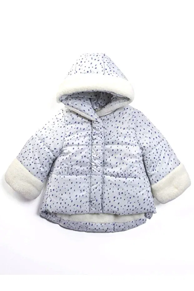 Детское зимнее пальто для девочек с принтом Special Airy Fur Detailed Polka Dot Zippered Fleece Lined Hooded Winter Plush Inside Inflatable Baby Girl Coat Mdm, Gray
