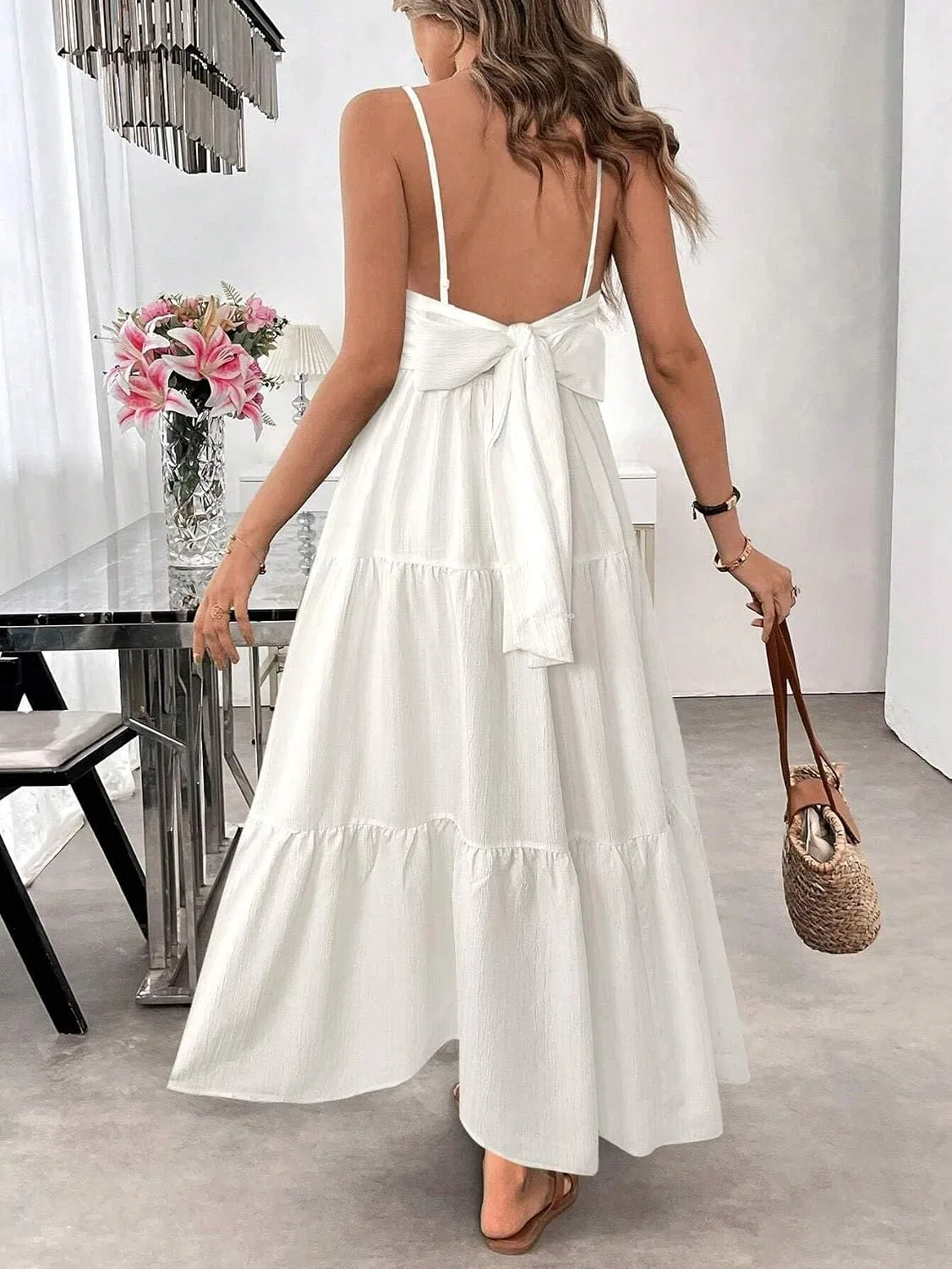 Женское повседневное платье-комбинация с открытой спиной, White — фото 3