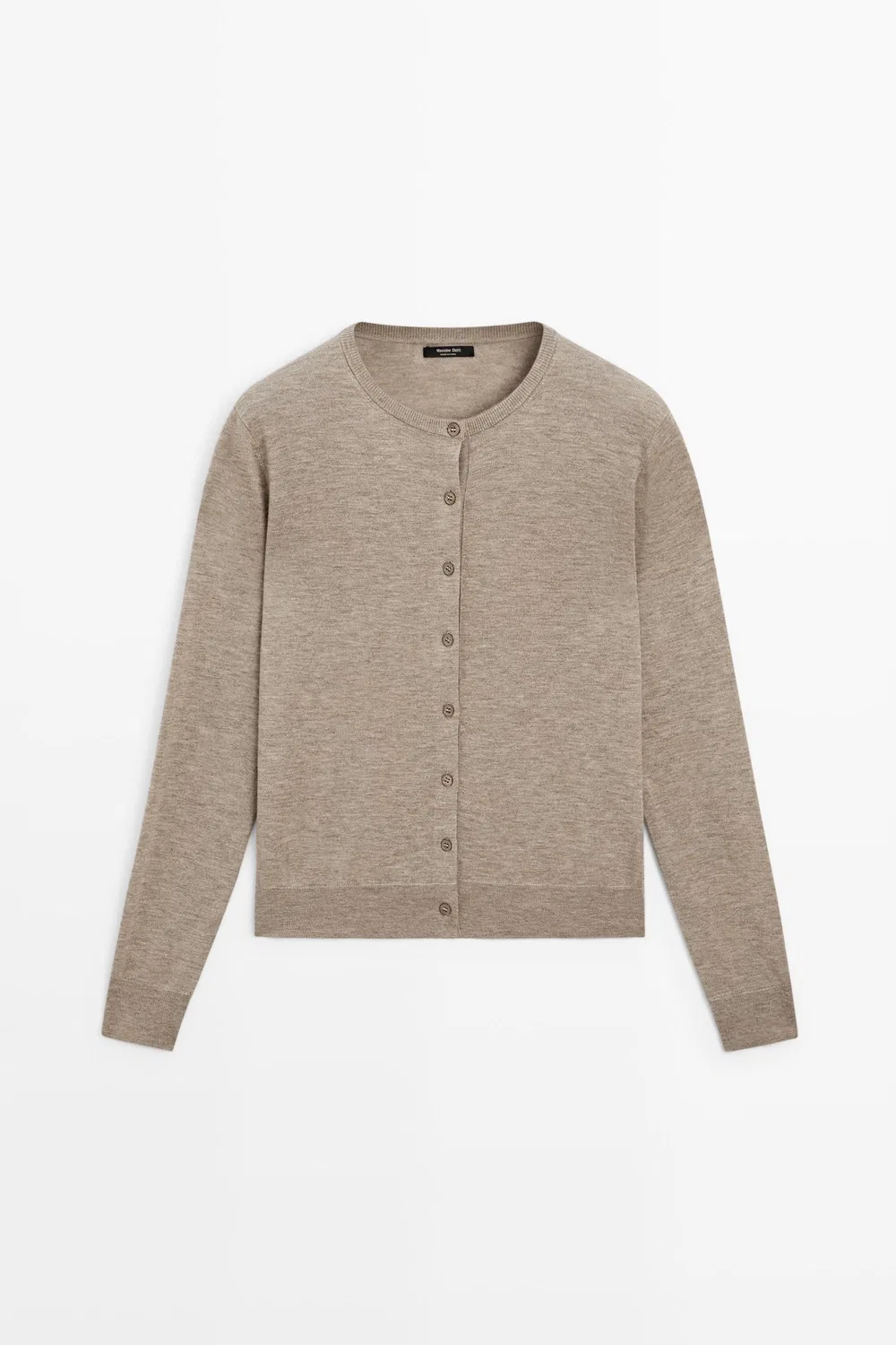 Кардиган Massimo Dutti Fine-Knit Round Neck, бежевый меланж — фото 2