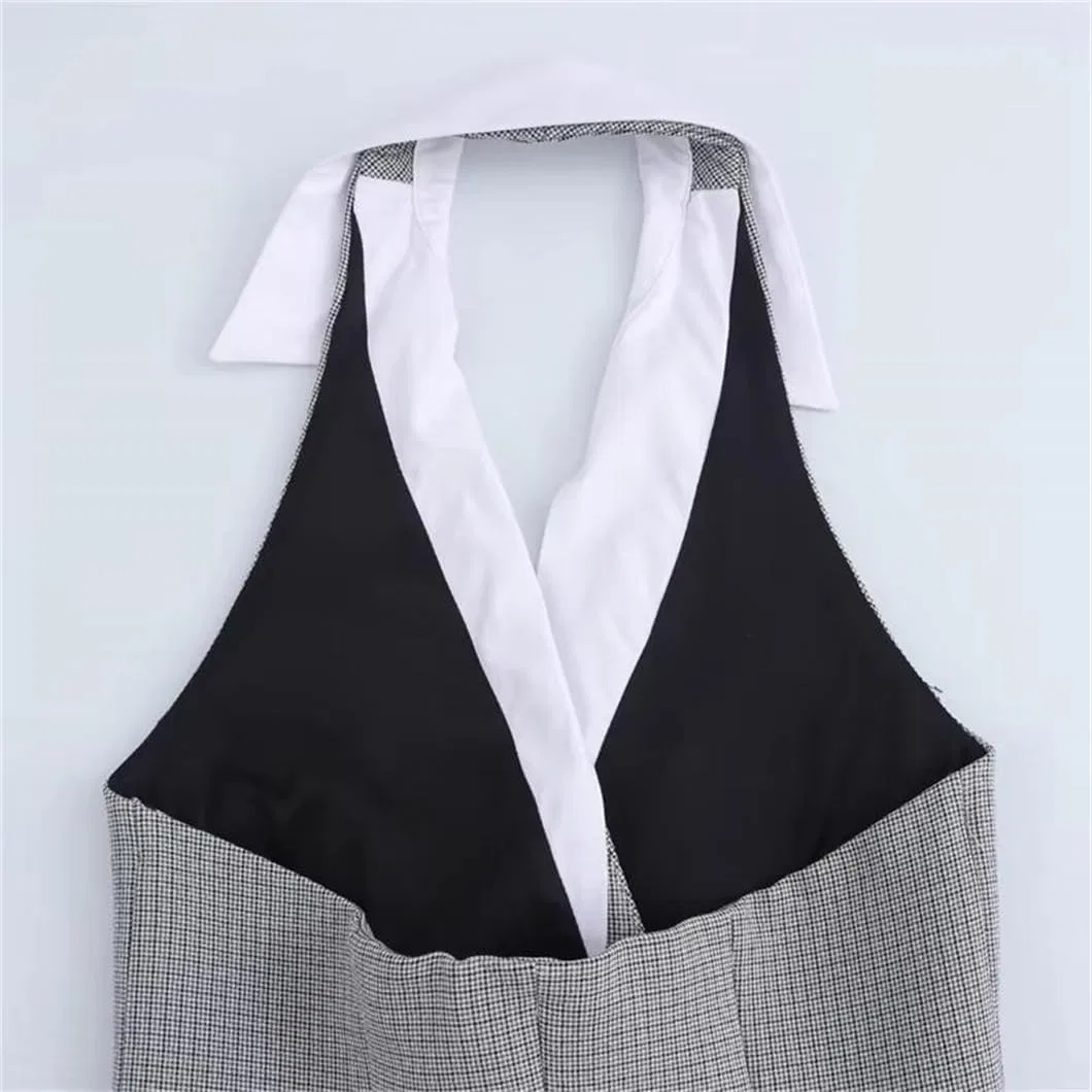 Женское мини-платье с клеткой Double Breasted Slim Backless, Multi — фото 2