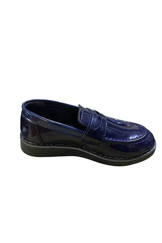 Детские туфли для мальчиков на плоской подошве Alibo, Navy Blue Patent Leather — фото 4