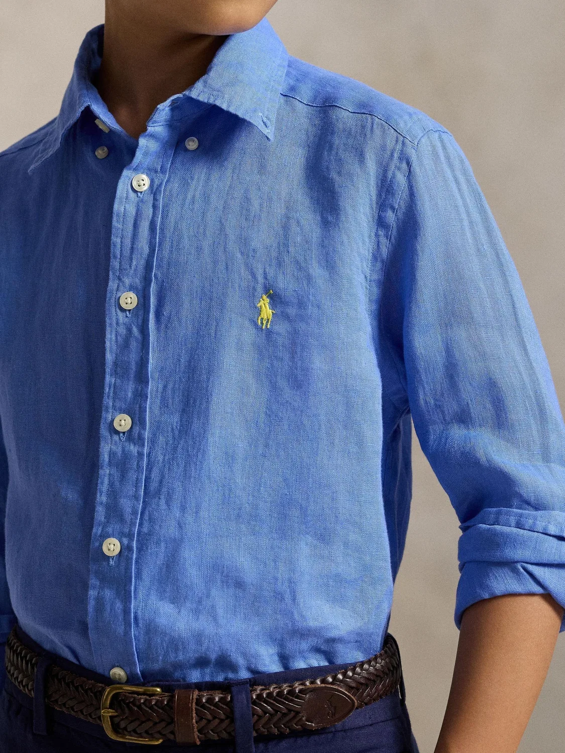 Рубашка из льна с вышивкой Polo Ralph Lauren, Pale Blue — фото 3