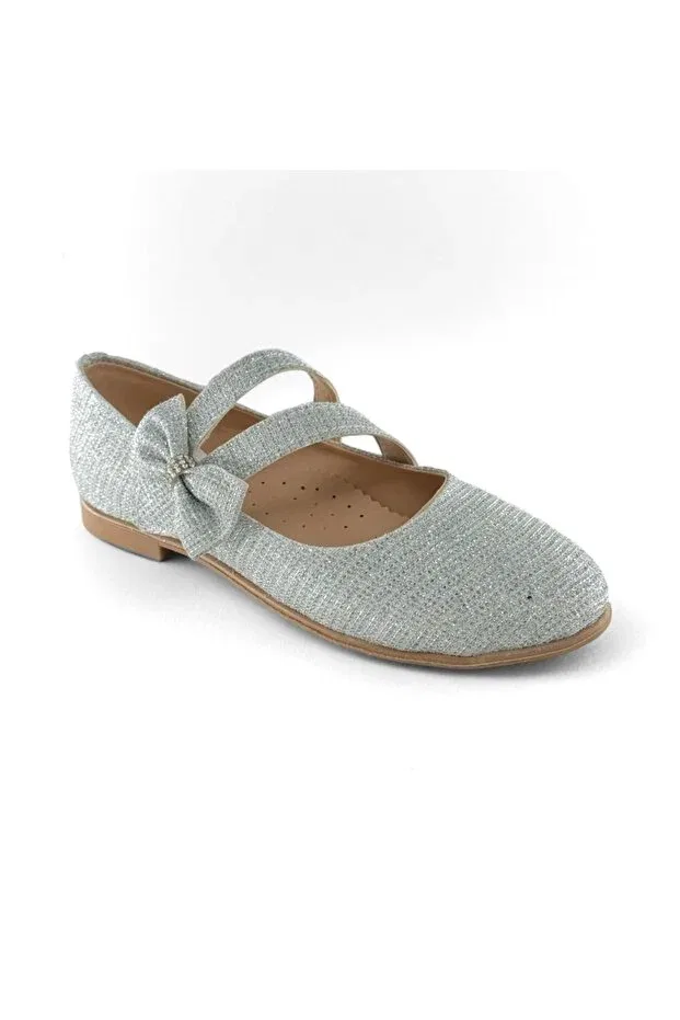Детские балетки для девочек с принтом Side bow Izmir Bdk Butik, Silver — фото 3