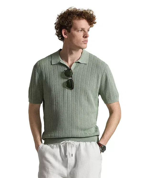 Мужской джерси-поло с воротником-джонни Polo Ralph Lauren, зеленый
