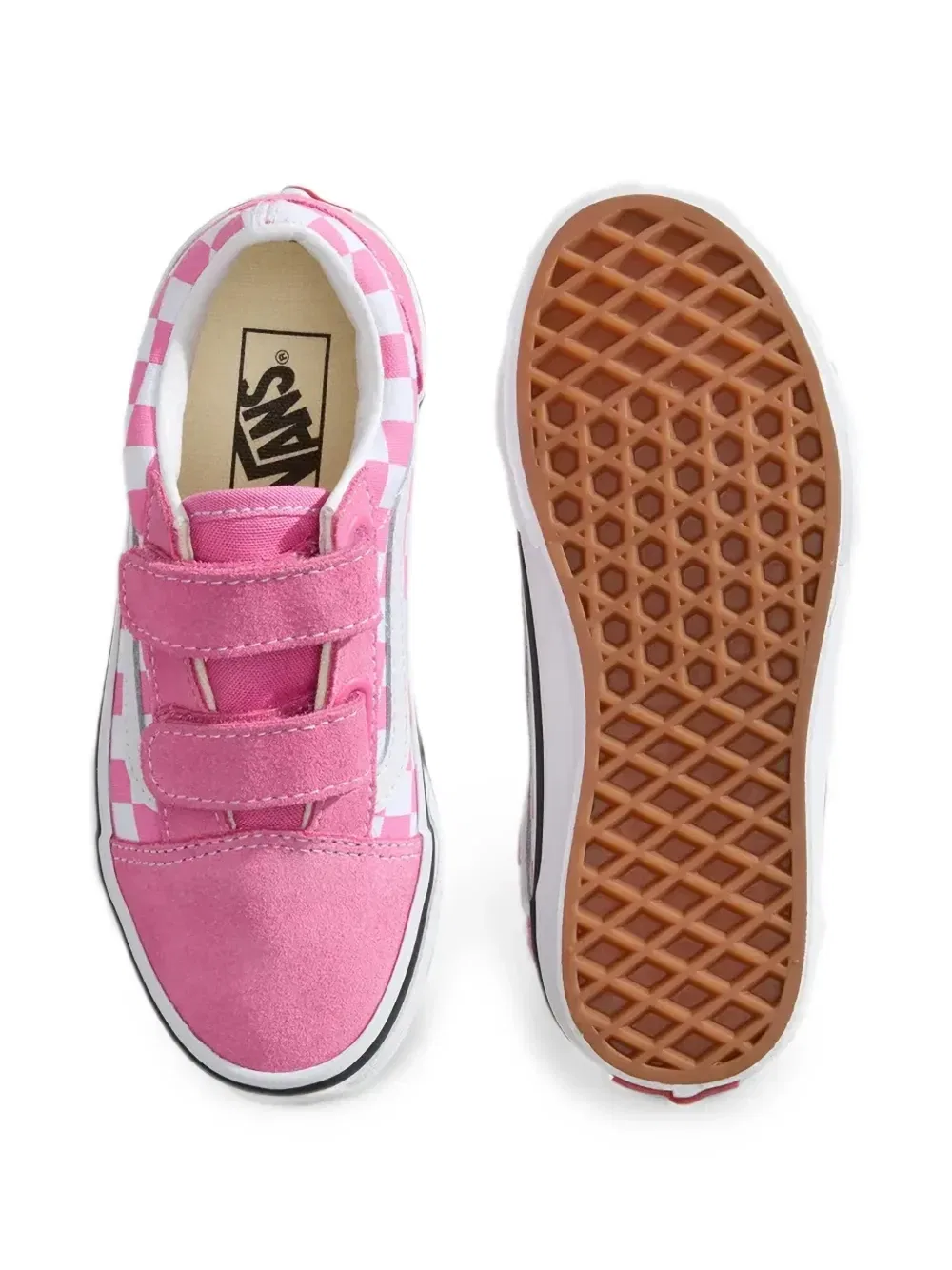 Кеды Old Skool V с шахматным принтом на липучках Vans Kids, розовый — фото 4