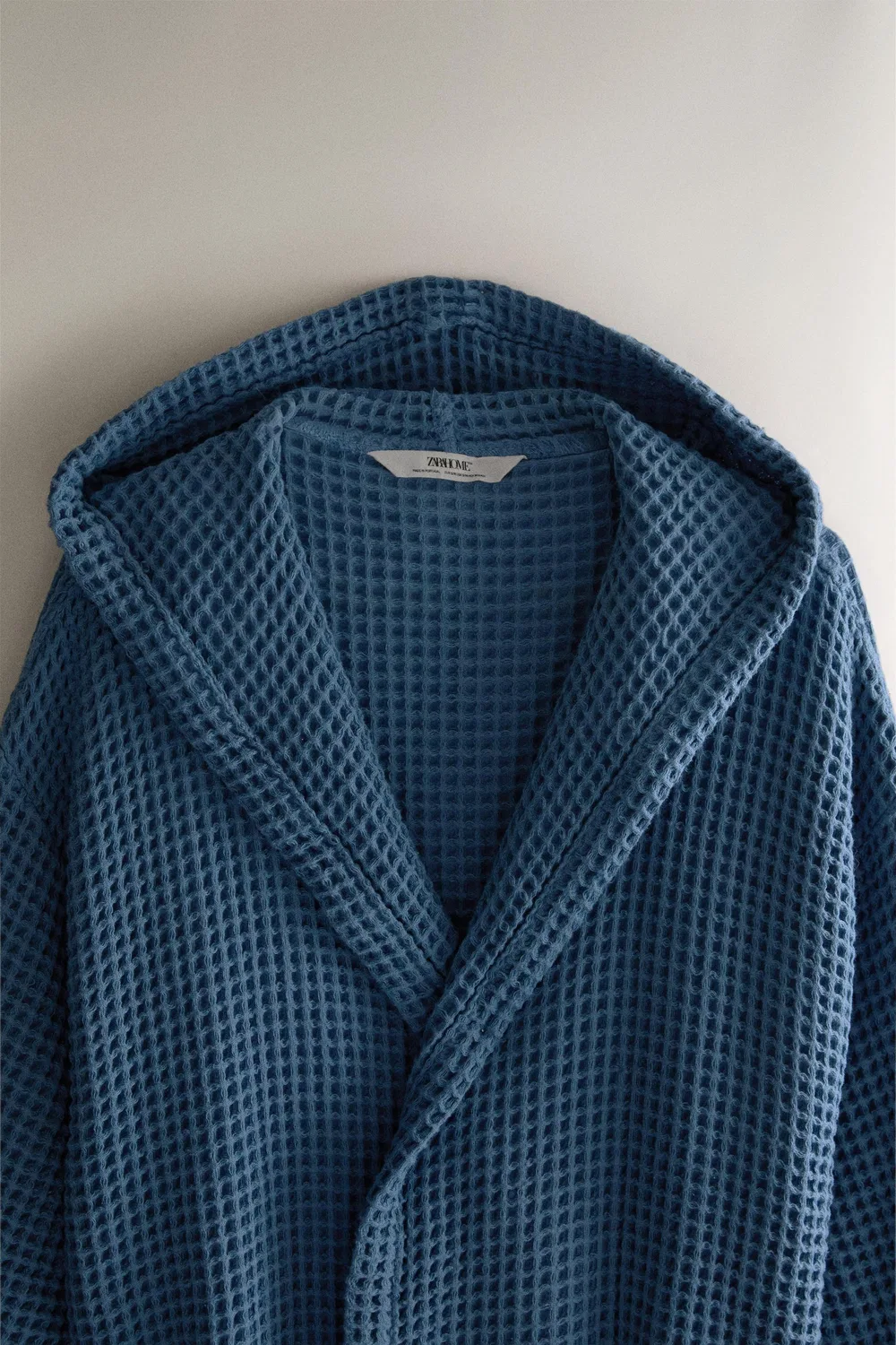 Хлопковый вафельный халат ZARA, dusty blue — фото 2
