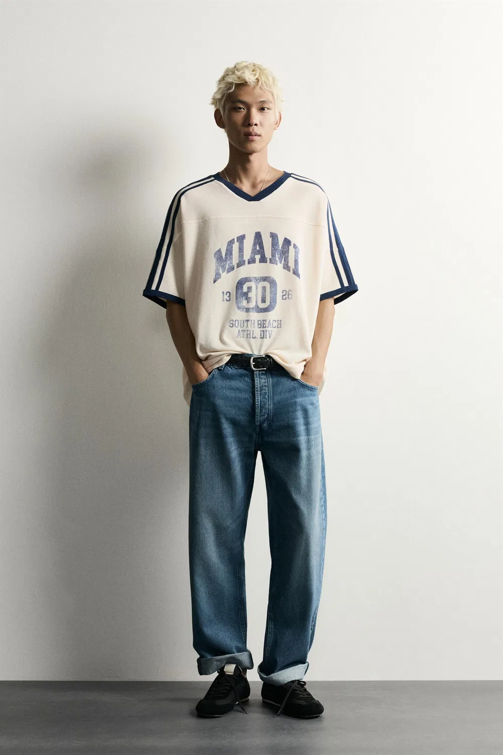 Футболка свободного кроя с ретро-футбольным принтом ZARA, Oyster-white