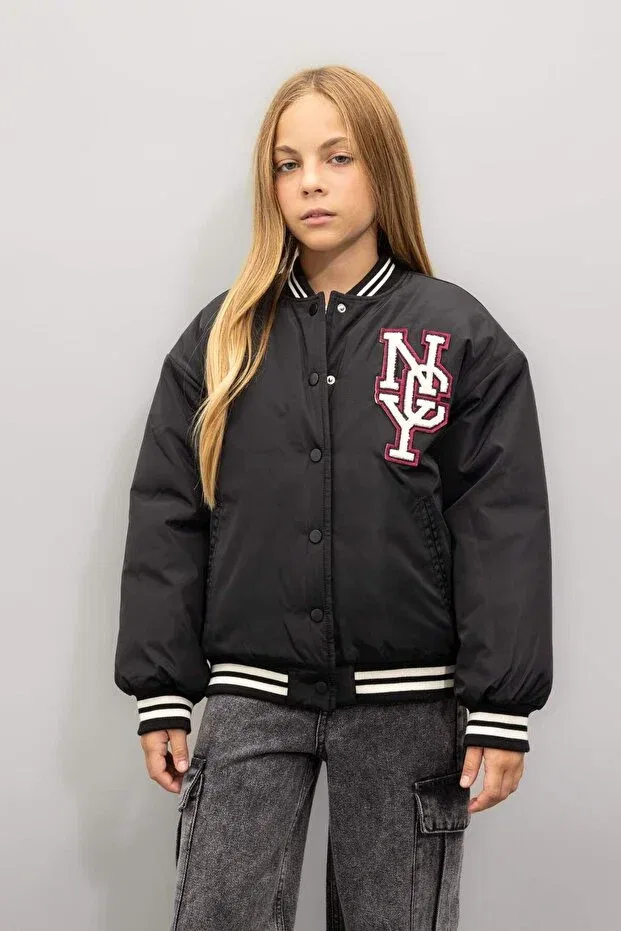 Детское пальто для девочек водонепроницаемое Bomber jackets Defacto, Black Bk27 — фото 4