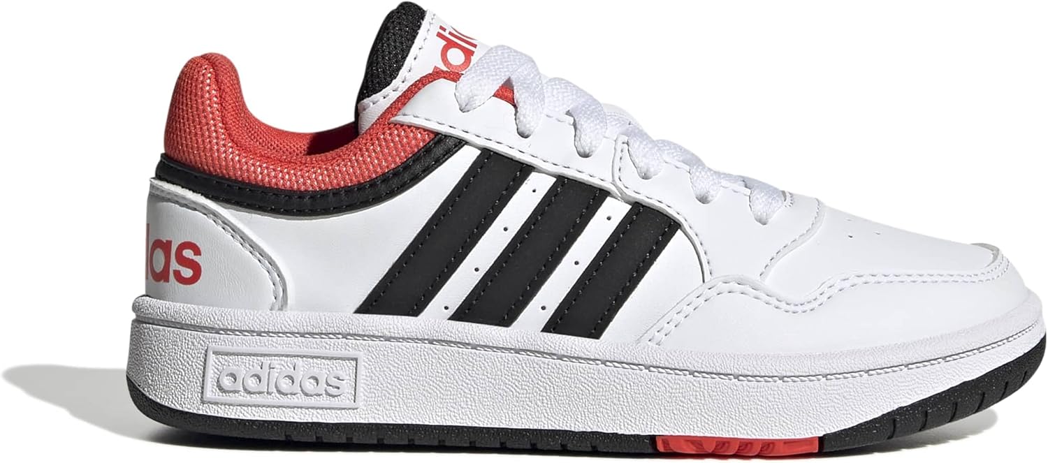 Кроссовки Adidas Kids' Hoops 2.0 Mid, белый/черный/красный/ярко-красный — фото 2