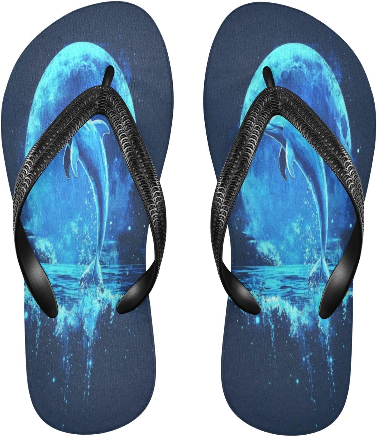 

Женские и мужские пляжные шлепанцы Moon Ocean Wave с синим дизайном, резиновые, нескользящие, летние, для душа и прогулок Sinestour