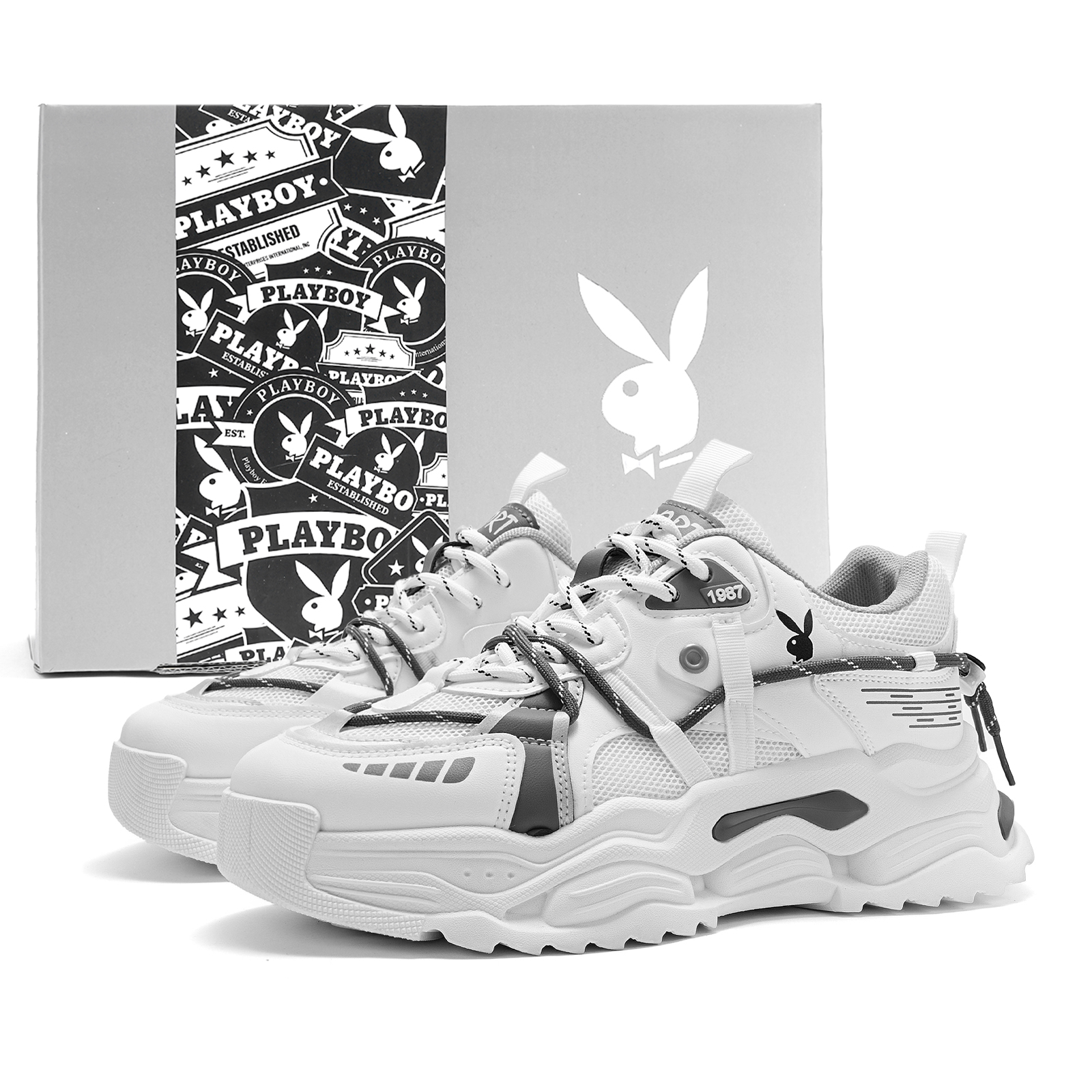 

Низкие массивные кроссовки мужские Playboy, White Blue