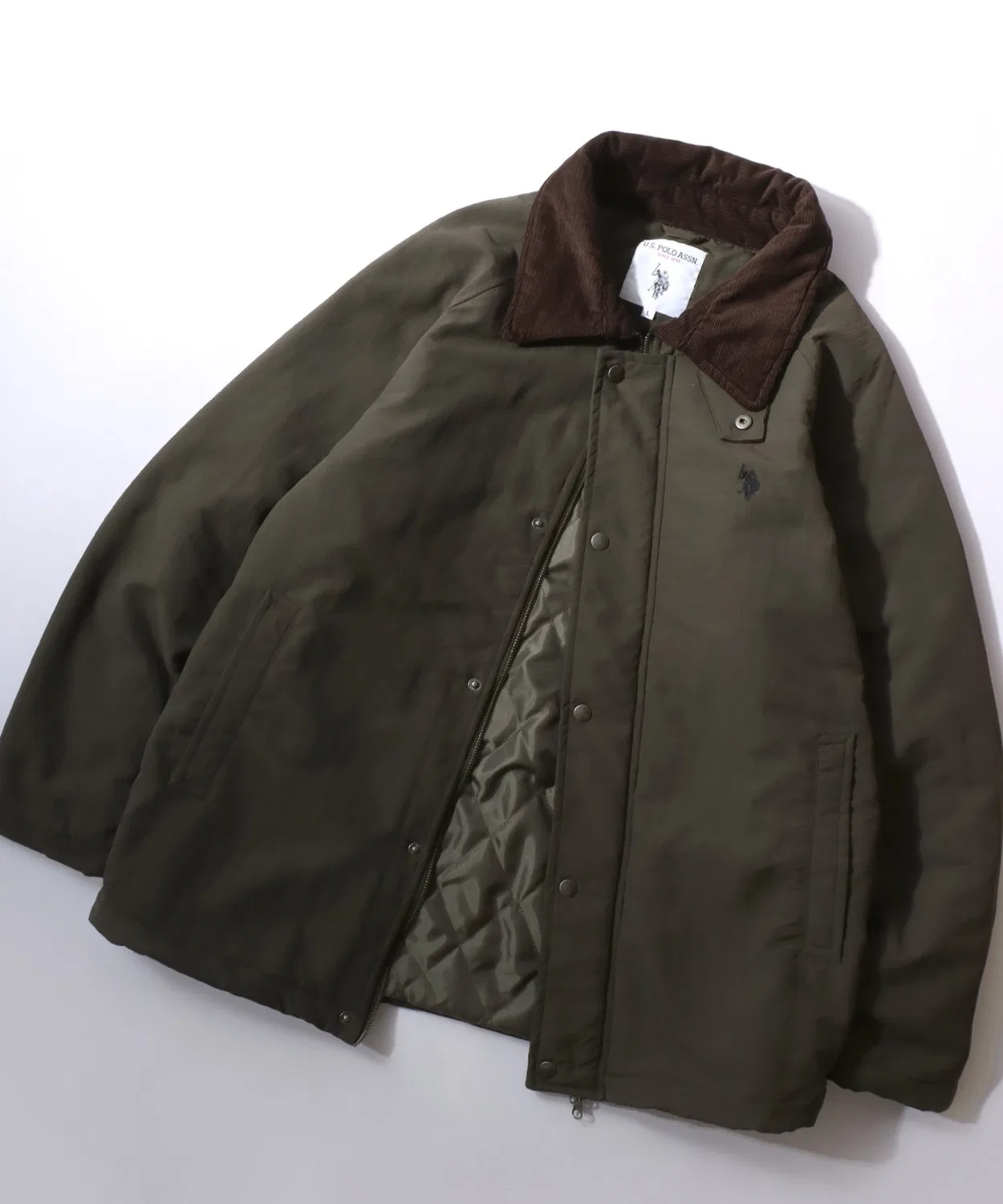 Хантинговая куртка U.S. POLO ASSN. оверсайз из нейлона с воротником из вельвета, цвет хаки