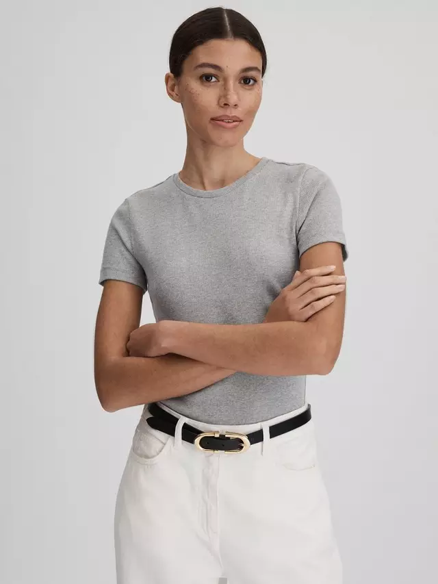

Топ Reiss Victoria Short Sleeve Ribbed, цвет grey/marl