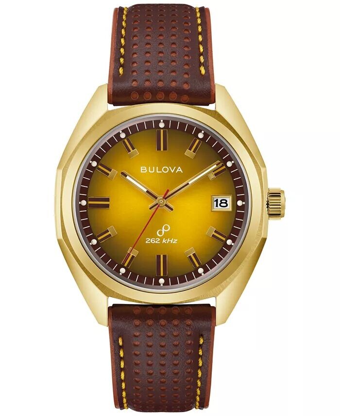 

Мужские классические часы Jet Star с коричневым кожаным ремешком, 40 мм Bulova, коричневый