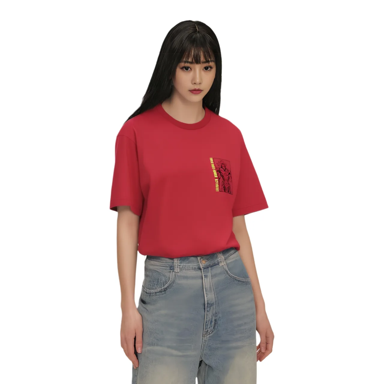 UNIQLO Футболка унисекс розово-красная с круглым вырезом — фото 3