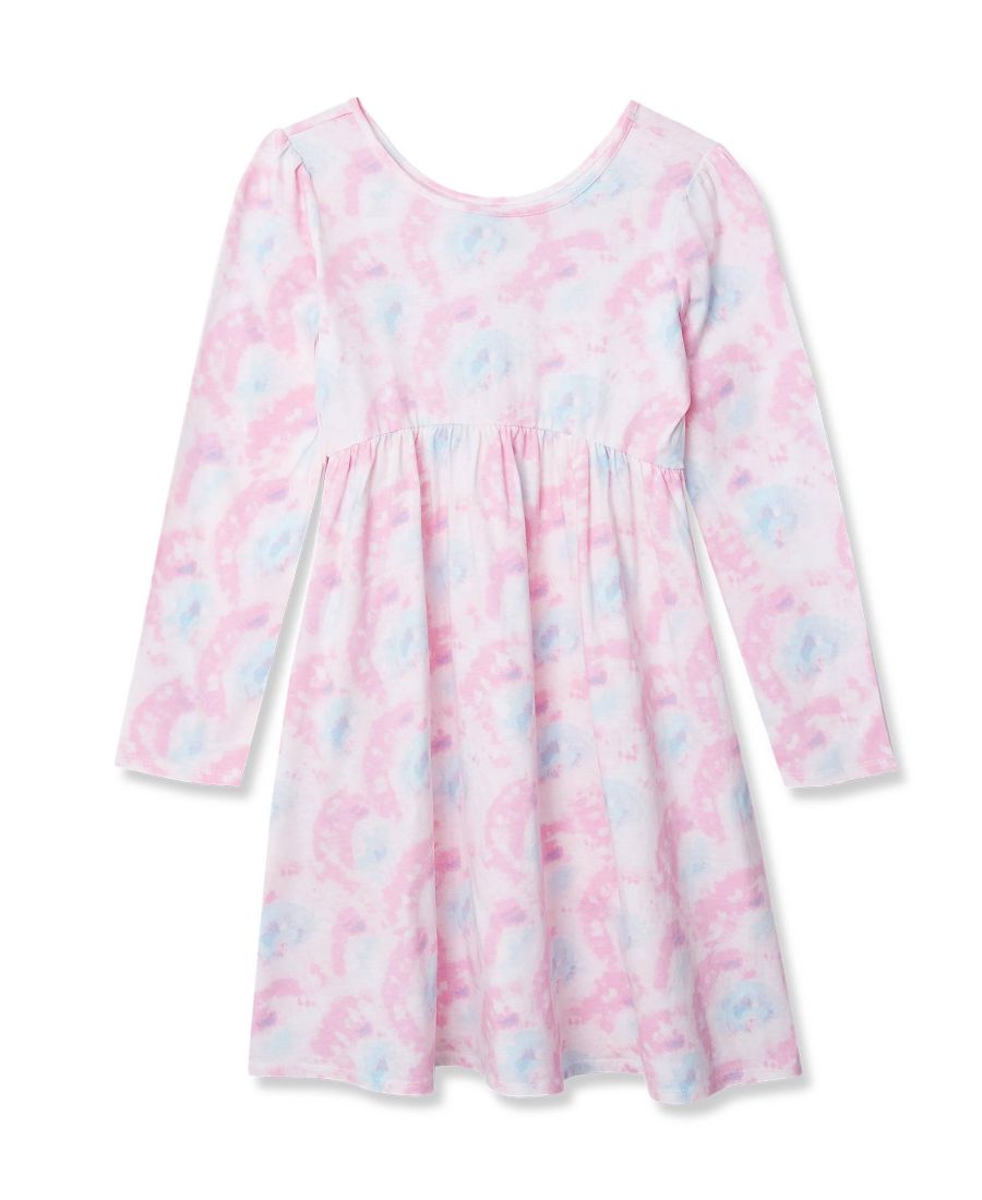 

Детское трикотажное платье с длинными рукавами и присборенной талией Lands' End, Pink watercolor rainbow