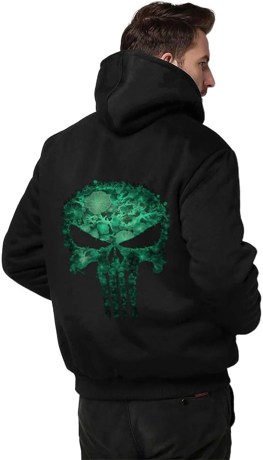 Мужская толстовка на молнии Green Punish1 Skull Trendy из плотного флиса с капюшоном — фото 2