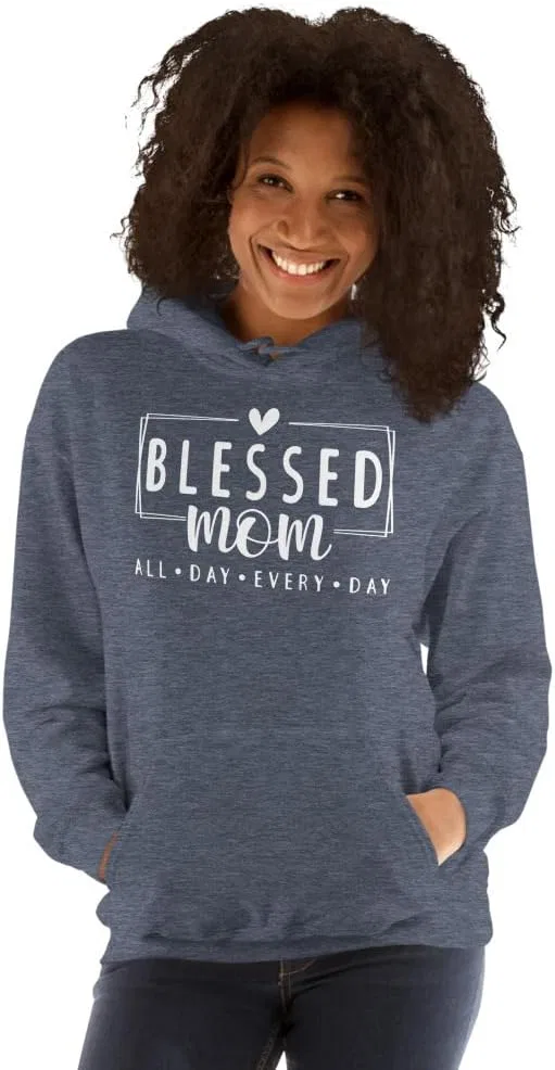 Толстовка Blessed Mom Unisex ко Дню матери, футболка Blessed Mom All Day Every day, футболка Mom, футболка Mom Life Generic, темно-синий